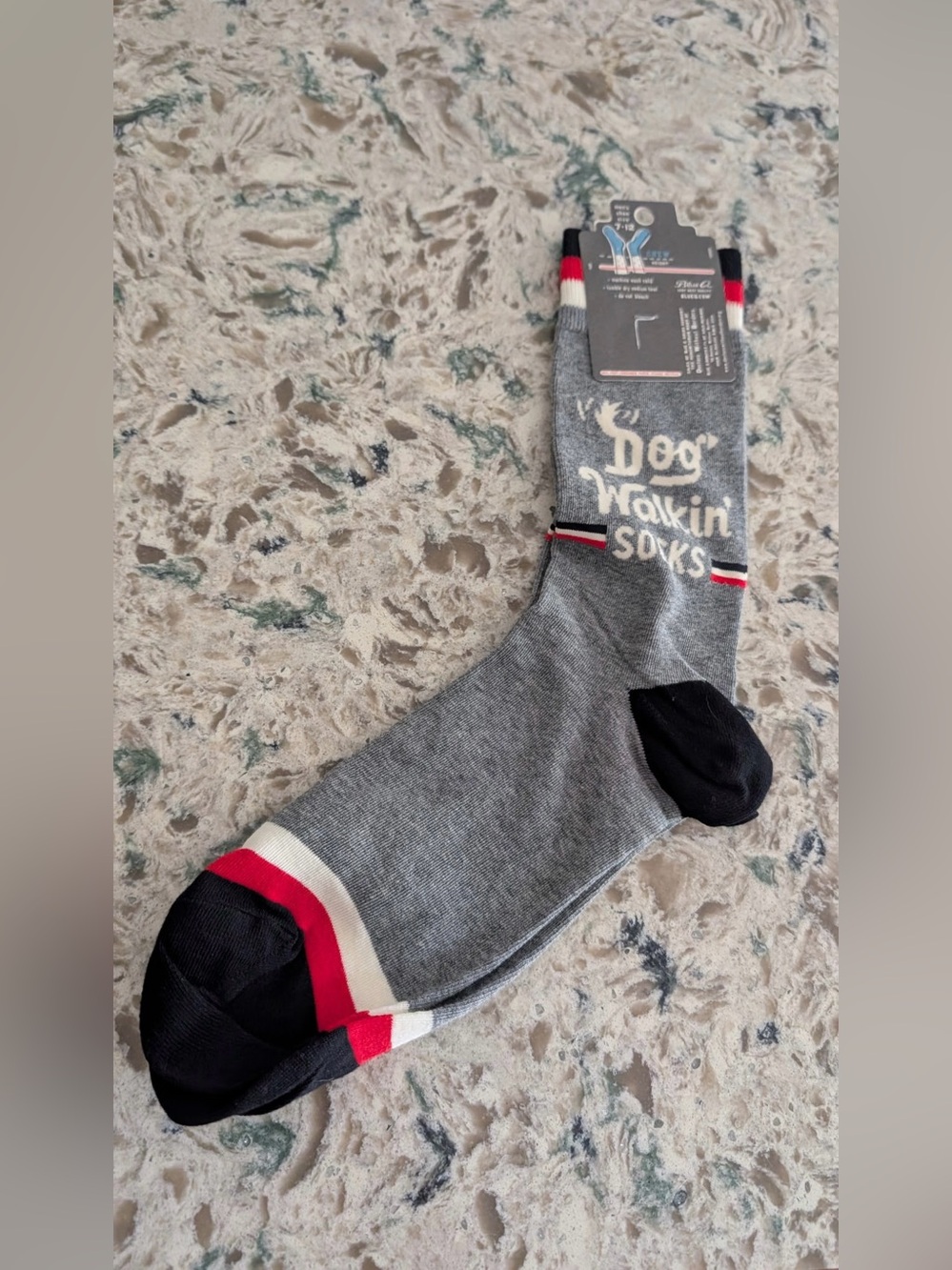 Men’s “Dog Walkin’ Socks” - Gray Crew Socks with Black & Red Trim